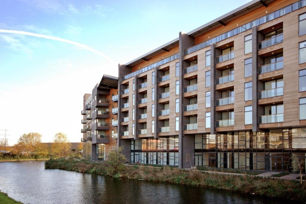 The Roach Road apartment building beside the water in Fish Island, East London
